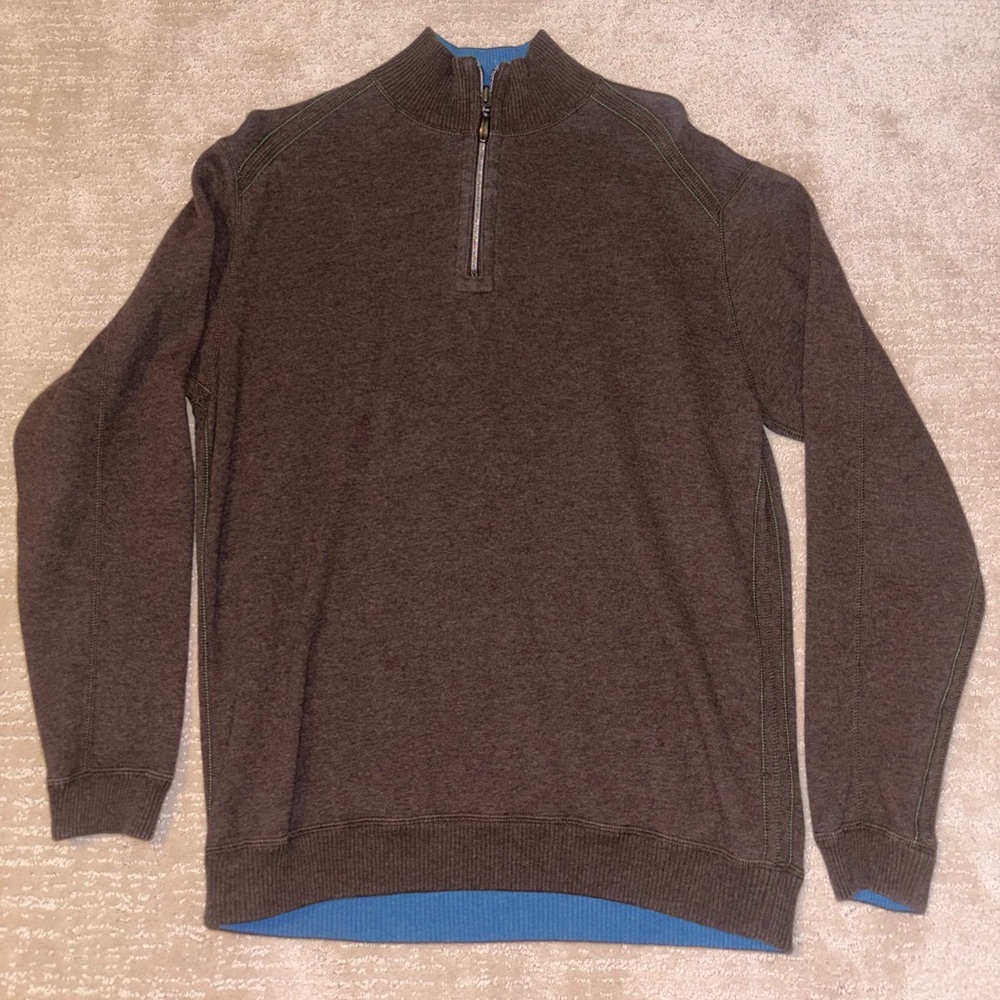 Tommy Bahama Reversible Quarter Zip Sweater Men's Small Brown Blue